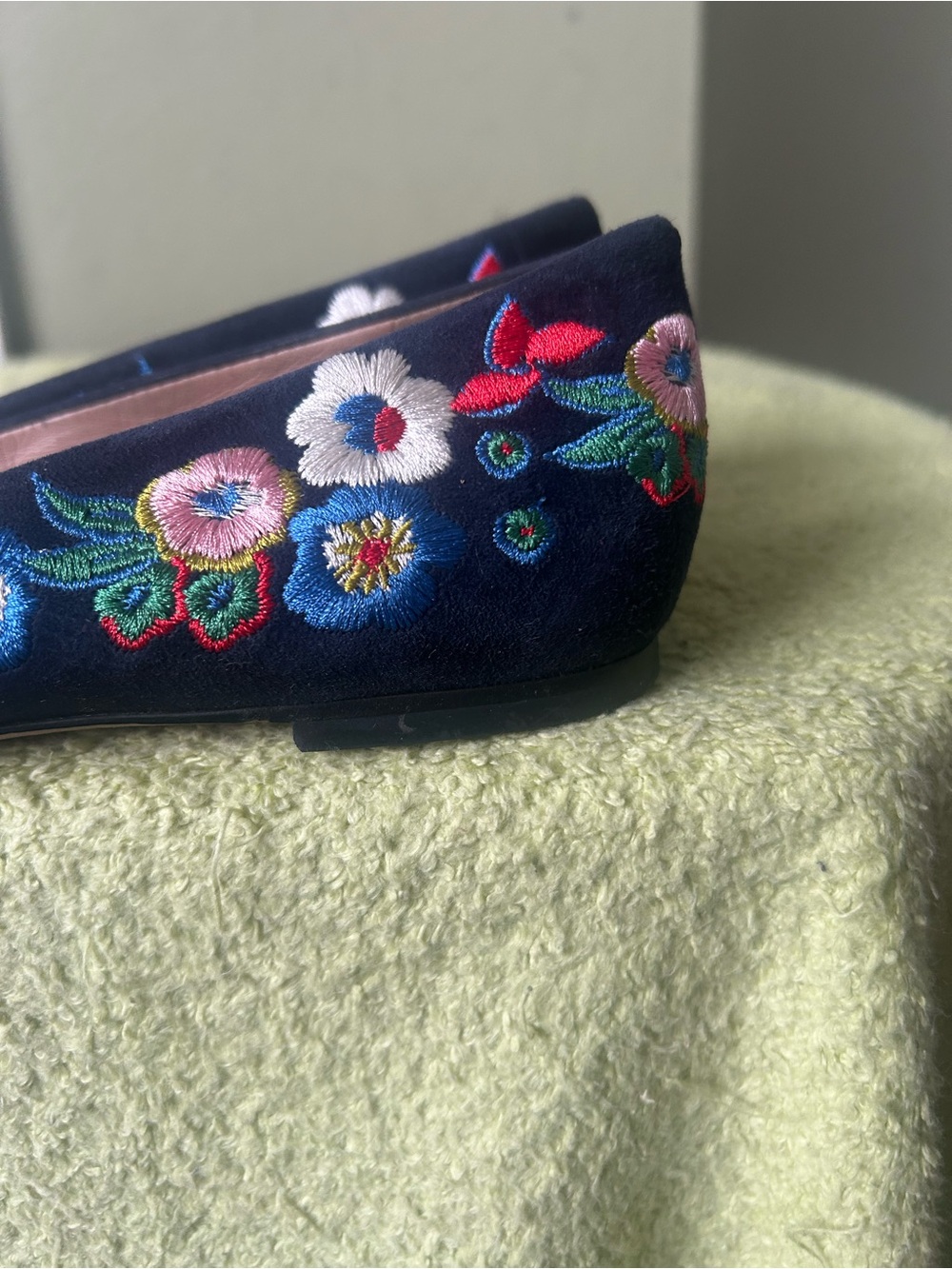 Tory Burch Rosemont Navy Floral Embroidered Pointed Toe Flats - Picture 8 of 15